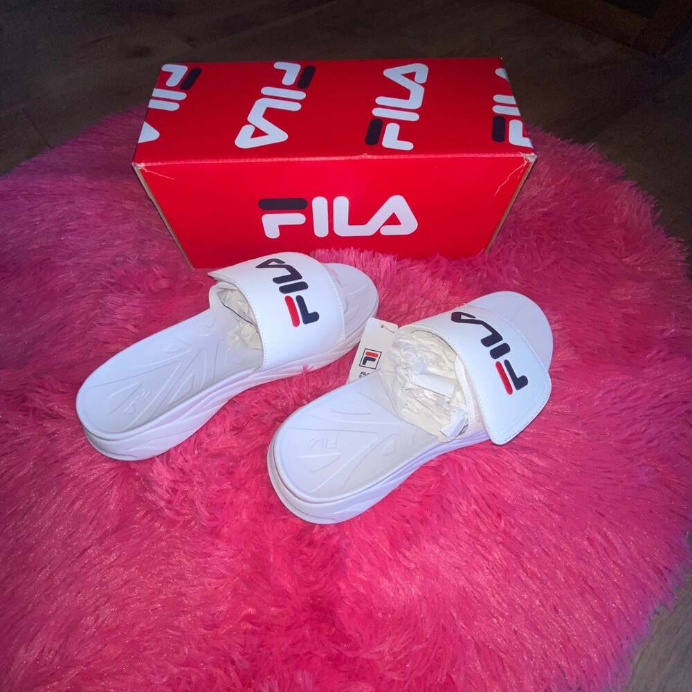 FILA Zen Slide Layered Women's Sandals‎ Slides White Size 10